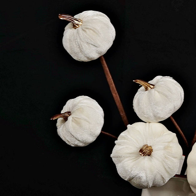 15" Cream Velvet Mini Pumpkin Pick for Fall & Thanksgiving Decor