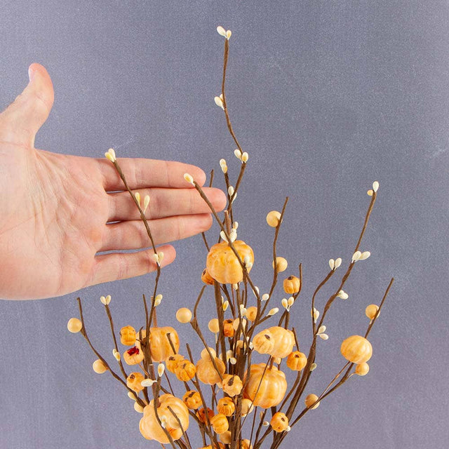 17" Fall Faux Pumpkin and Mixed Berry Stem | Orange or Off-White