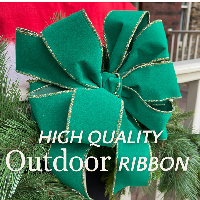 Green/Gold Velvet Outdoor Wired Edge Ribbon, 2-1/2" 10 Yards