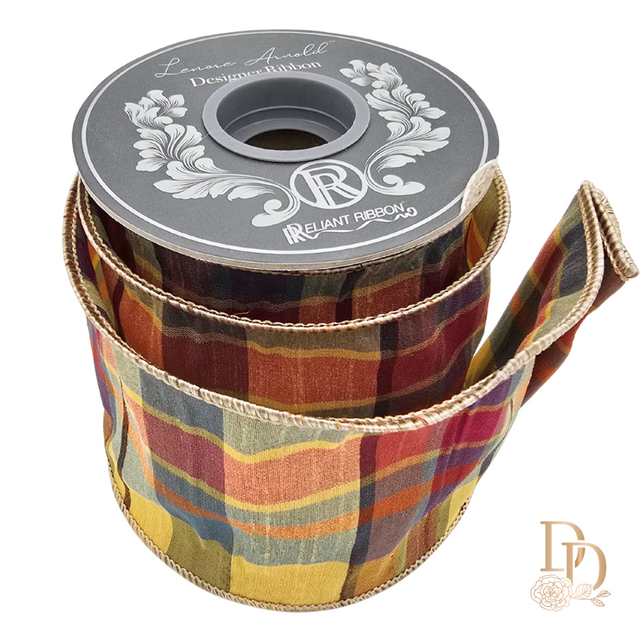 Plaid Barry Tierra Dupioni Wired Edge Ribbon | 2.5" and 4" | 10YDS
