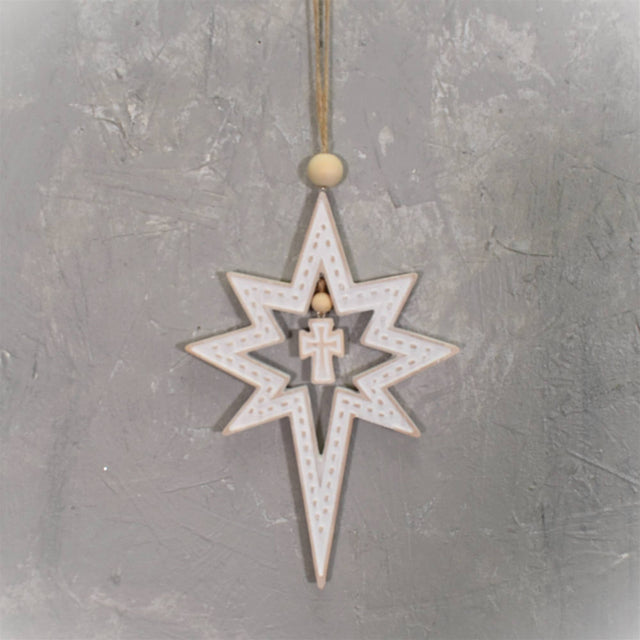 8" Natural Wooden Whitewash | Star of Bethlehem |Ornament