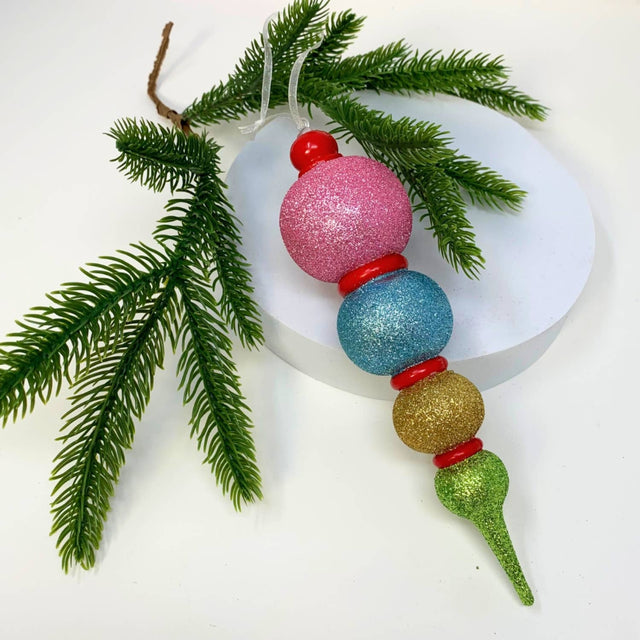 8" Multi Color Glitter Finial Ornament