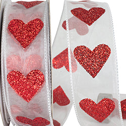 1.5" X 25 YD Sheer Big Heart Wired Ribbon