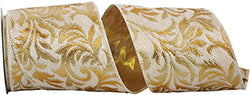 4" White Gold Velvet Florence Wired Edge Ribbon- 5 Yards