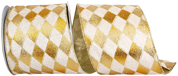 4" x 10 YDS Gold Velvet Diamond Glitz Wired Edge Ribbon