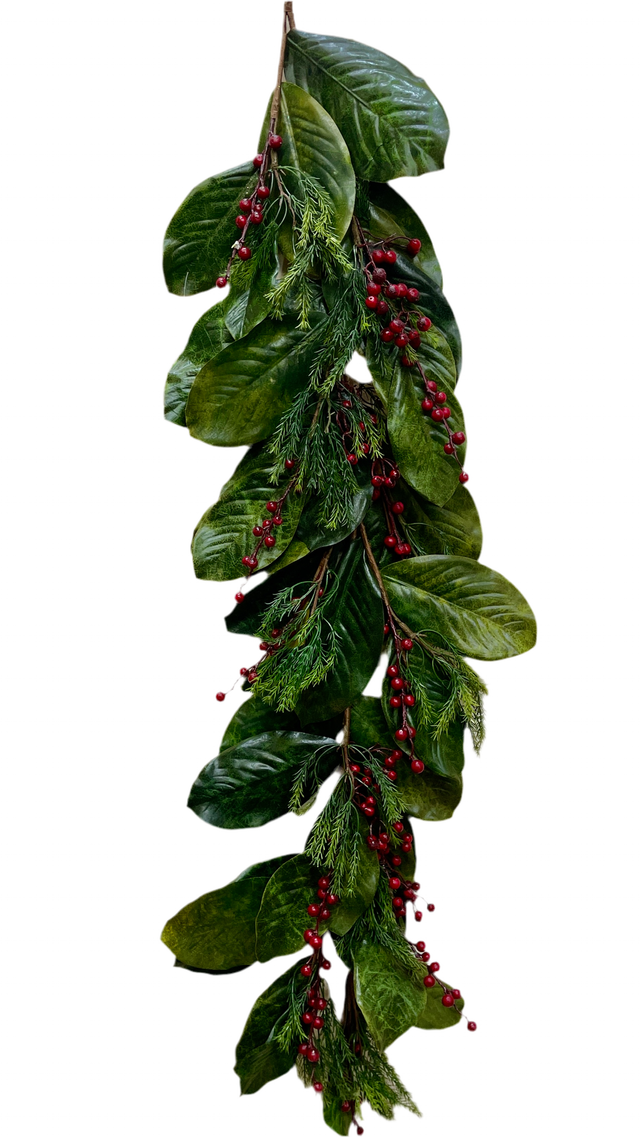 48" WP Berry Magnolia Leaf Garland