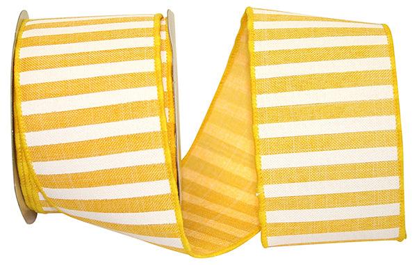 2.5"X10YDS Yellow&White Railroad Stripe Wired Edge Ribbon