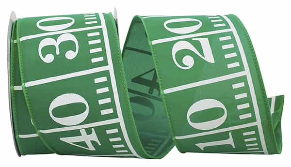 2.5" x 10 Yards Football Field Wired Edge Ribbon | Green & White