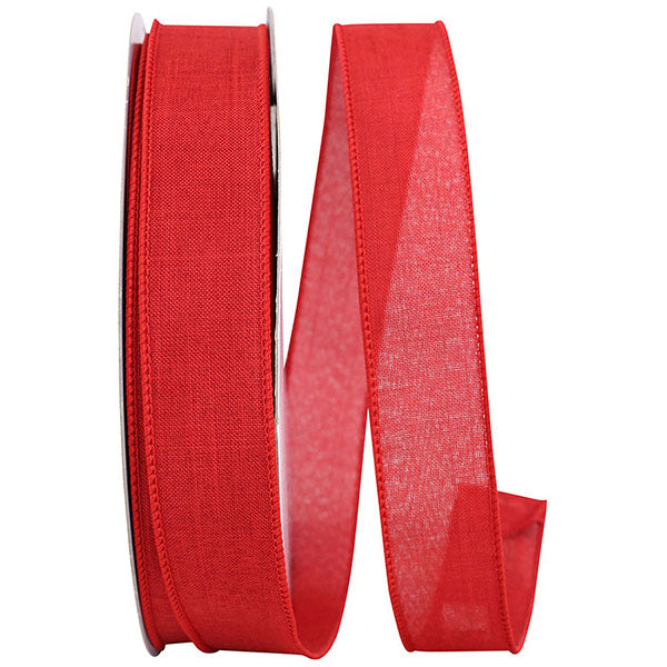 1.5"X50YDS Red Linen Wired Edge Ribbon