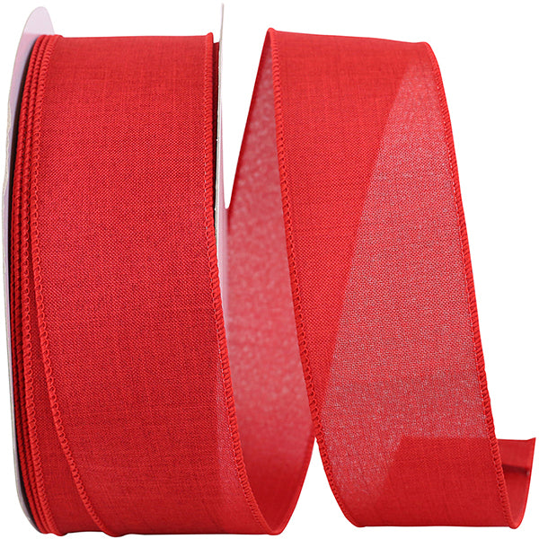 2.5"x50YDS Red Linen Wired Edge Ribbon