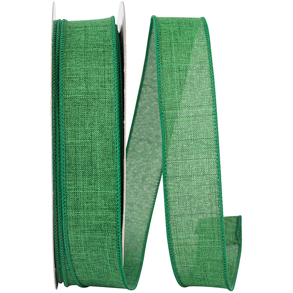 1.5"X50YDS Green Everyday Linen Value Wired Edge Ribbon