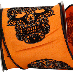 4" X 10 YD Skull Glitter Wired Ribbon