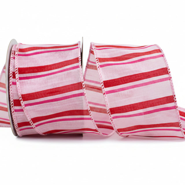 2.5" Pink | Red Striped | Wired Edge Ribbon | 10 Yards