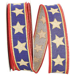 1.5" x 20-yard Linen Stars & Stripes Ribbon | Red, Blue, & Gold