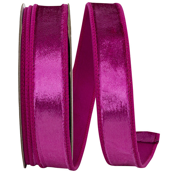 1" Fuchsia Plush Velvet Elite Wired Edge Ribbon- 10 Yards