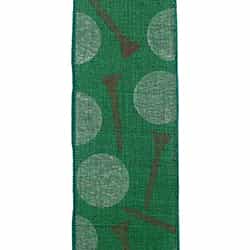 2.5"X10YDS Green Golf Balls & Tees Wired Edge Ribbon