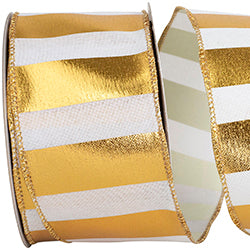 2.5"X 10 YD Gold Bar Metallic Linen Wired Ribbon