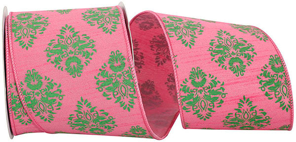 4"X10YDS Pink&Lime Dupioni Florentine Wired Edge Ribbon