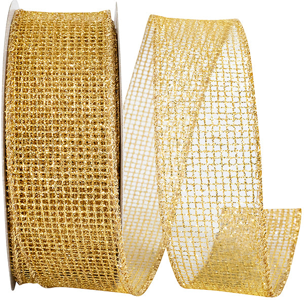 1.5" x 10 YDS Gold Micro Mesh Glitter Metallic Ribbon