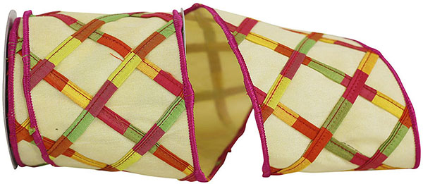 4" Multi Rainbow | Lattice | Wired Edge Ribbon | 5 Yards