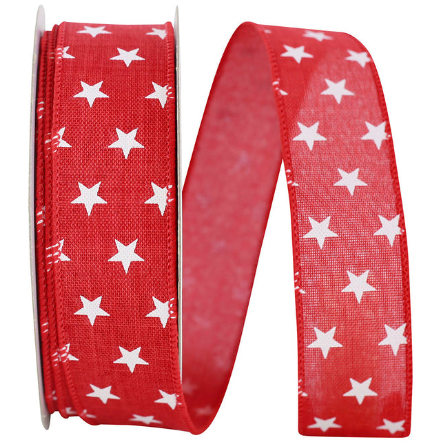1.5" x 20 Yards Stars Tossed Linen Ribbon | Navy or Red