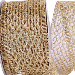 2.5" x 10YD Chain Link Trimming Wired Ribbon | Gold