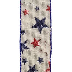 2.5"X10YDS Stars Patriotic Hopsack Wired Edge Ribbon