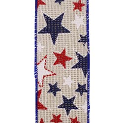 2.5"X10YDS Stars Patriotic Hopsack Wired Edge Ribbon