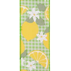 2.5"X10YDS Lemon On Lime Gingham Wired Edge Ribbon