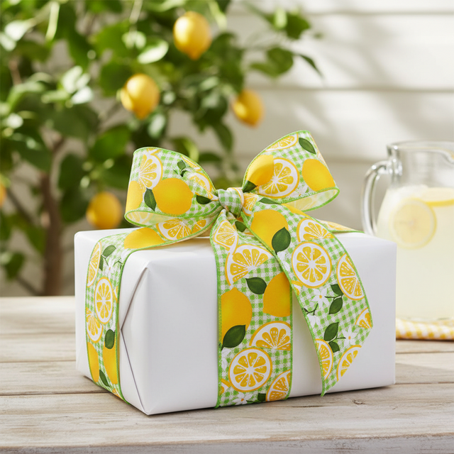 2.5"X10YDS Lemon On Lime Gingham Wired Edge Ribbon