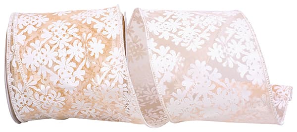 4" Rose | Rustic Filigree Sheer | Wired Edge | Ribbon | 10 Yards