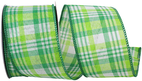 2.5"X10YDS Plaid Linen Emerald Forest Wired Edge Ribbon