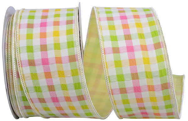 2.5" x10YDS Bright Pastel Check Seersucker Wired Ribbon