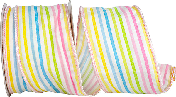 2.5" Pink | Candy Stripe | Seersucker Wired Edge Ribbon | 10 Yards