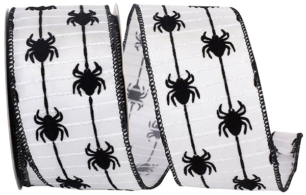 2.5" x 10 YDS Spider Crawlers Flocked Ribbon | Black & White