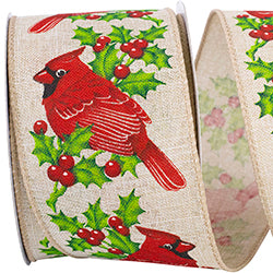 2.5" X 10 YD Cardinal Holly Natural Wired Ribbon
