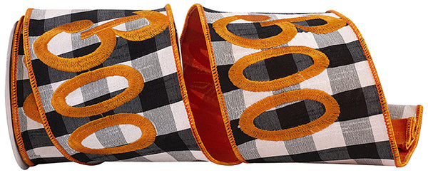 4"x5YDS "Boo" Embroidered Buffalo Dupioni Check Ribbon