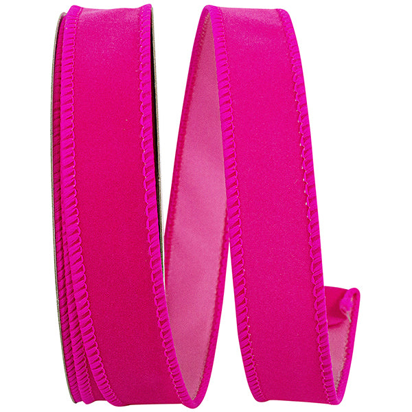 1"X10YDS Fuchsia Velvet Fuzz Wired Edge Ribbon