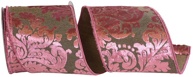 4" Rose Velvet Filigree Deluxe Wired Ribbon | 5 Yards
