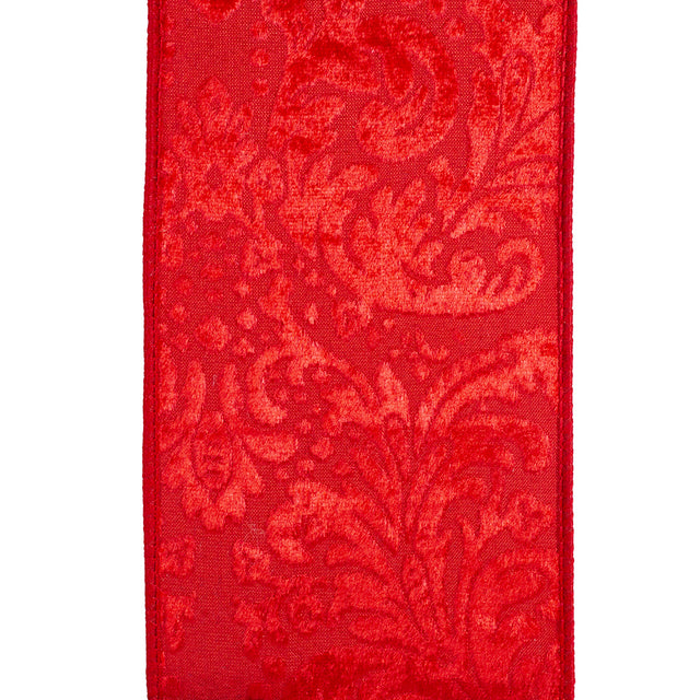 4" Red Velvet Filigree Deluxe Wired Ribbon | 5 Yards