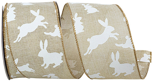2.5"X10YDS Linen Bunny Hop Wired Edge Ribbon