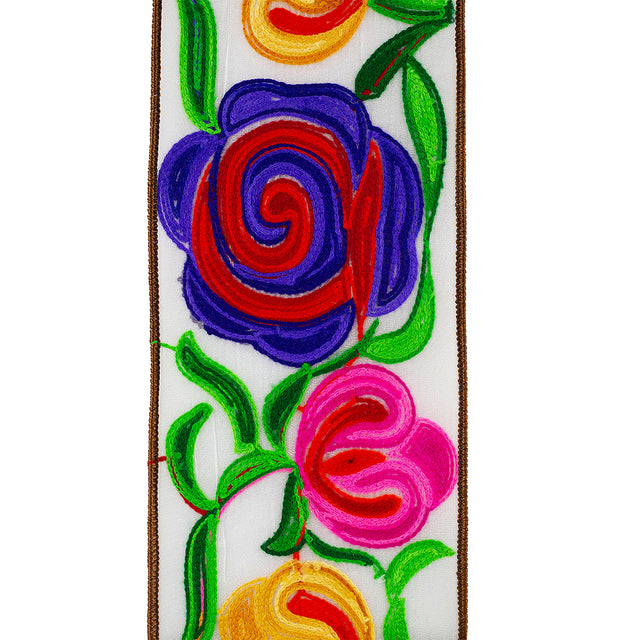 4" x 5-yard Floral Embroidery Stitches Ribbon | Multicolor