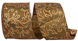 2.5" Copper Scroll Glitter Wired Edge Ribbon- 10 Yards
