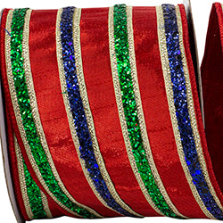 4" x 5YD Glitter Stripe Metallic Dupioni Wired Ribbon
