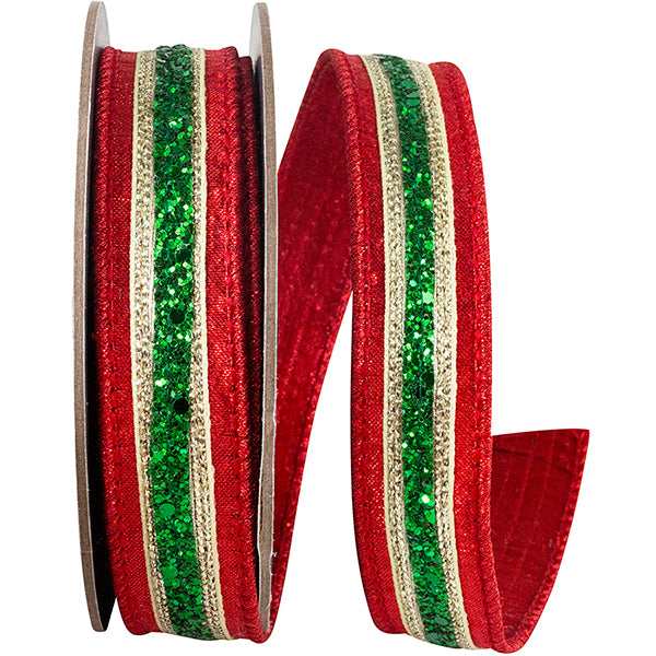 1" Glitter Stripe Fiesta Deluxe Ribbon | 5 Yards | Available in Fuschia/Lime & Red/Green