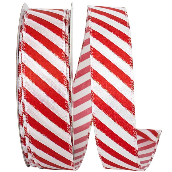 1.5" x 10 YDS Red & White Candy Cane Iridescent Stripe Ribbon