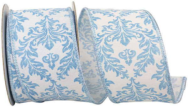 2.5" x 5 Yards Filigree Regal Crest Deluxe Ribbon | Light Blue & White