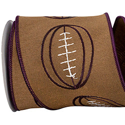4" x 5 YDS Football Outlines Deluxe Dupioni Wired Edge Ribbon | Brown