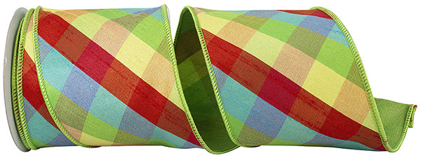4" Multi | Plaid Diagonal | Deluxe Dupioni Back | Ribbon | 5 Yards