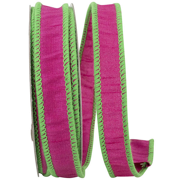 7/8"X10YDS Fuchsia | Lime | Wired Edge | Dupioni Ribbon